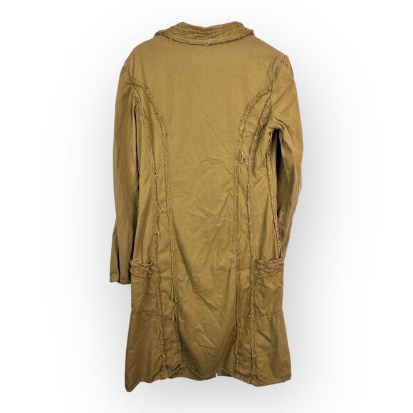 XCVI Womens Medium Vintage Long Frayed Jacket Made USA Cotton Tan Lagenlook - Picture 2 of 9
